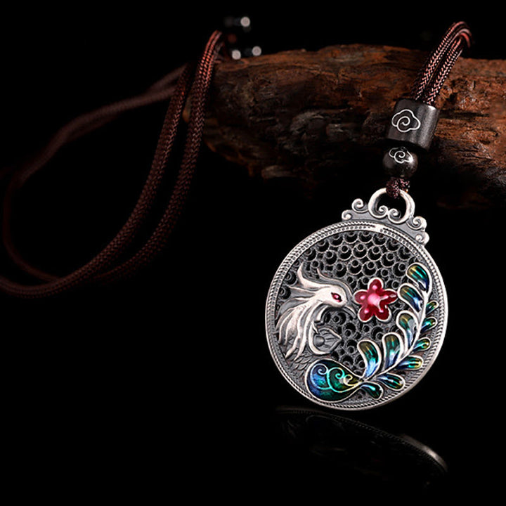 Collar con colgante de plata de ley 990 con Buddha Stones , diseño de fénix y protección de la suerte - image 3