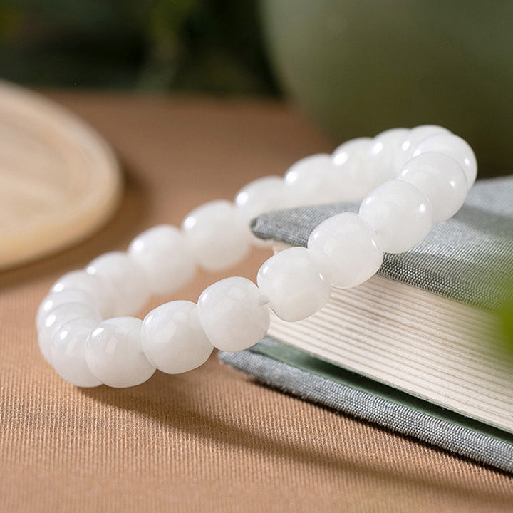 Pulsera de bendición de la felicidad de jade blanco hetiano con Buddha Stones