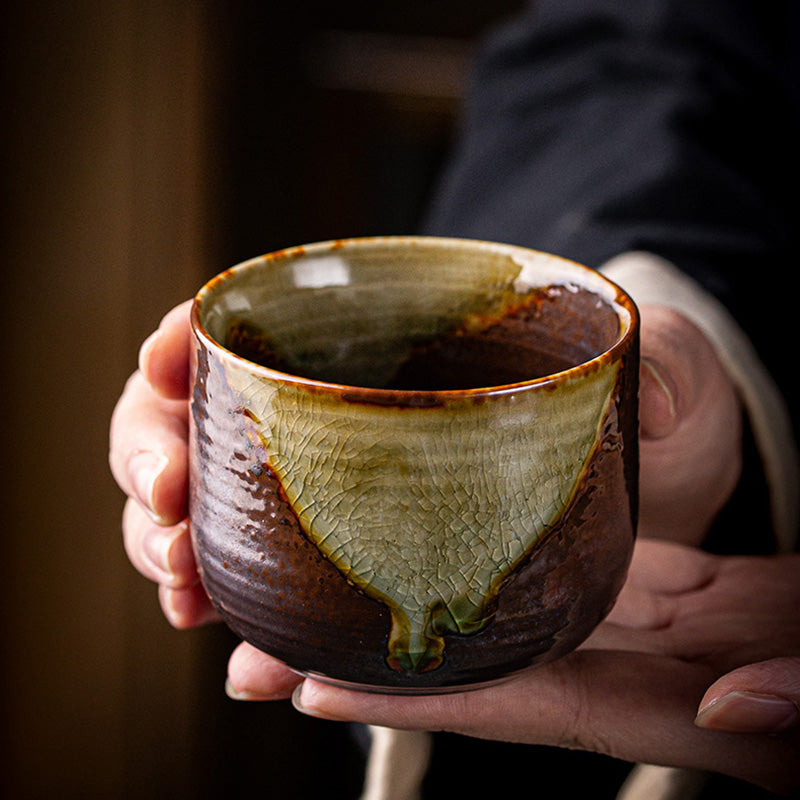 Taza de té de cerámica con cambio de horno marrón Retro con Buddha Stones, taza de té de Kung Fu