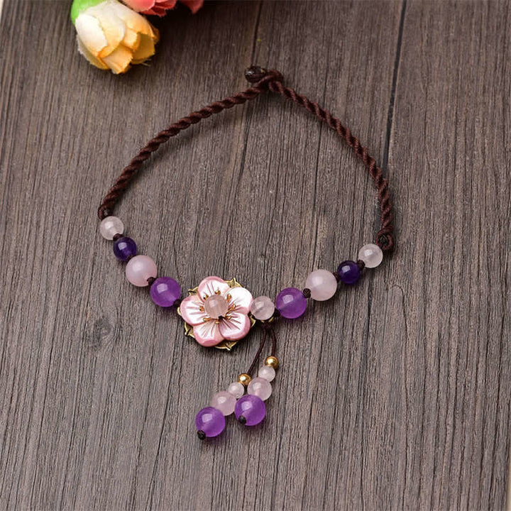 Tobillera curativa de la suerte con dije de cristal de cuarzo rosa y amatista Natural con Buddha Stones