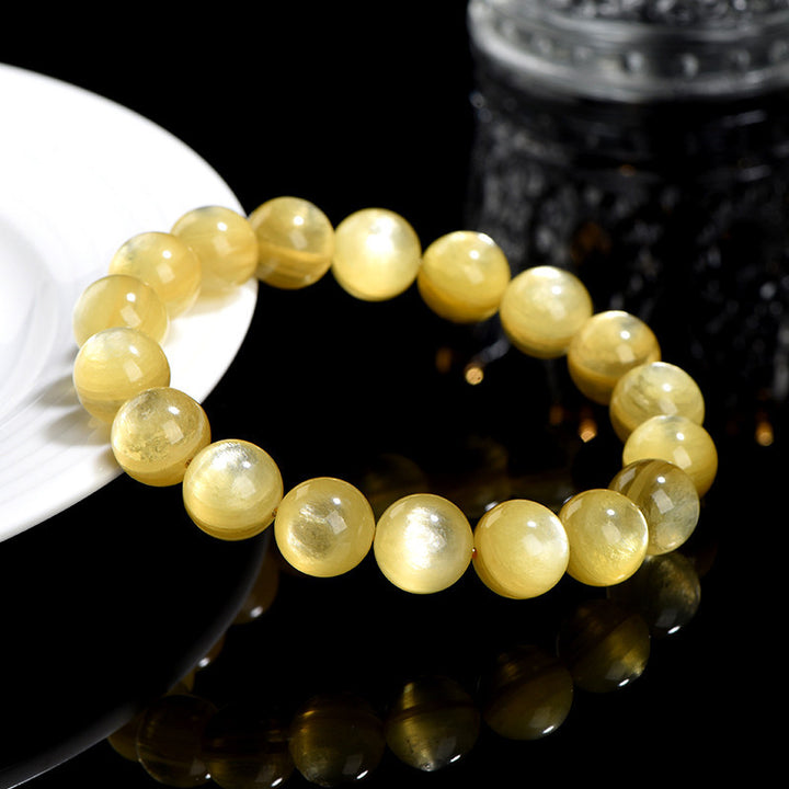 Pulsera de prosperidad de protección de lepidolita dorada natural con Buddha Stones