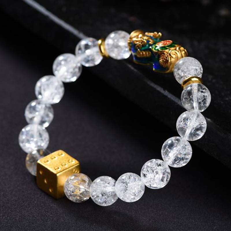 Pulsera de riqueza con dados de cristal blanco Pixiu que cambia de color con Buddha Stones