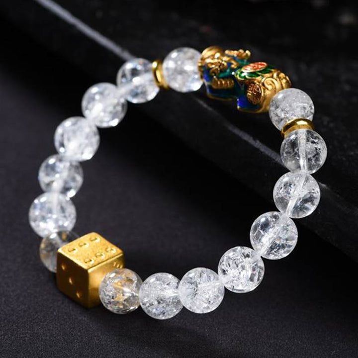 Pulsera de riqueza con dados de cristal blanco Pixiu que cambia de color con Buddha Stones