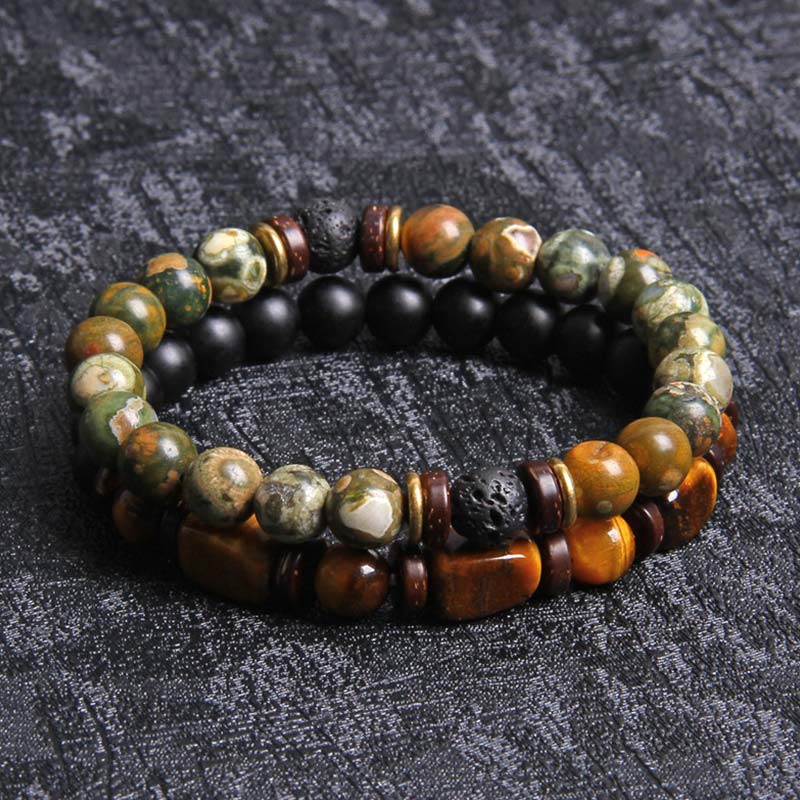 Buddha Stones 2 pulseras de cuentas de ojo de tigre de piedra emperador de cristal curativo