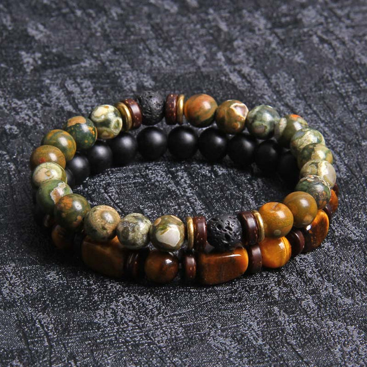 Buddha Stones 2 pulseras de cuentas de ojo de tigre de piedra emperador de cristal curativo