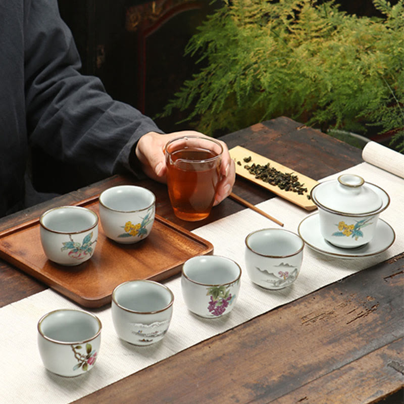 Taza de té de cerámica con Buddha Stones , níspero, lichi, paisaje nevado, uva, manzana, taza de té de Kung Fu
