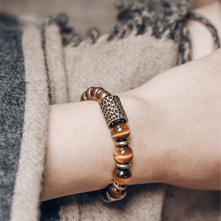 Pulsera de protección de cobre con piedra de ojo de tigre de Buddha Stones