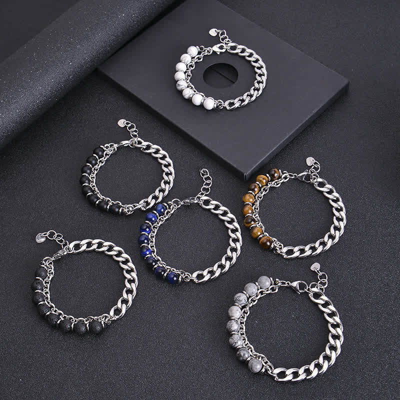 Pulsera resistente con Buddha Stones, ojo de tigre, jaspe Picasso, piedra esmerilada