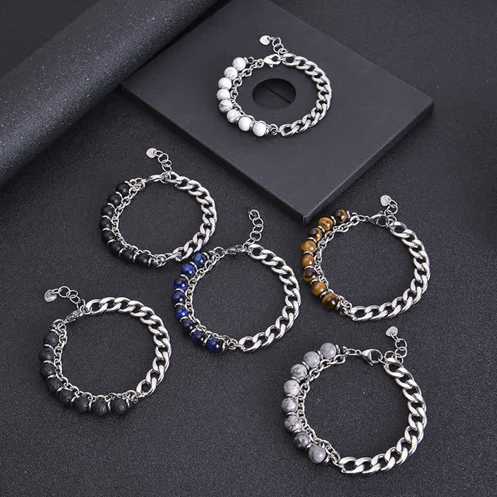 Pulsera resistente con Buddha Stones, ojo de tigre, jaspe Picasso, piedra esmerilada