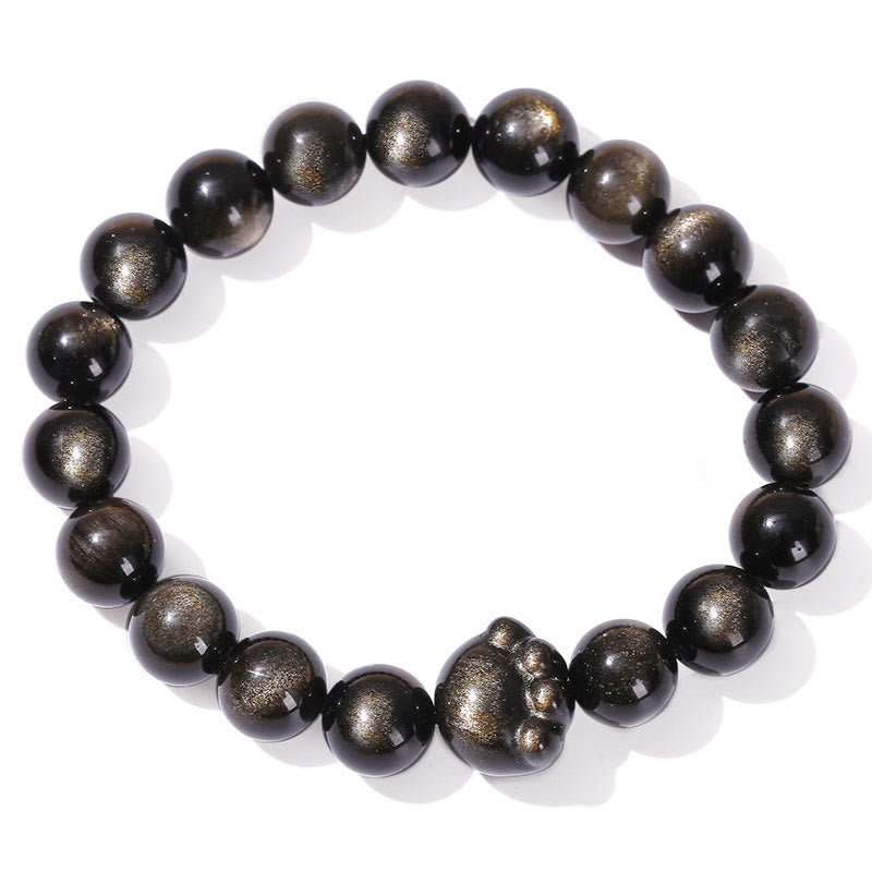 Buddha Stones Oro Natural Brillo Obsidiana Plata Brillo Obsidiana Linda Pata de Gato Garra Riqueza Pulsera - image 6