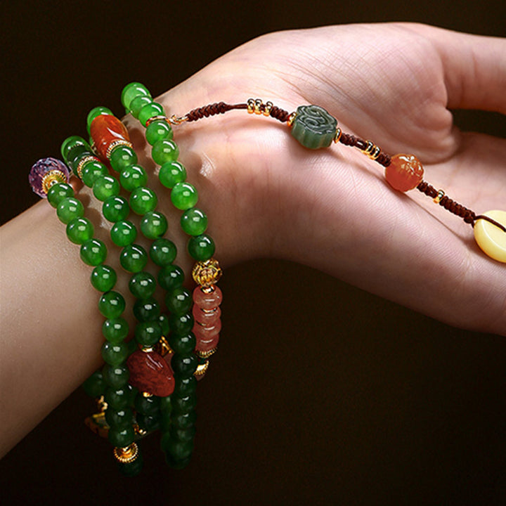 Buddha Stones 108 cuentas Mala cian Jade ágata roja pulsera de la suerte de Buda sonriente