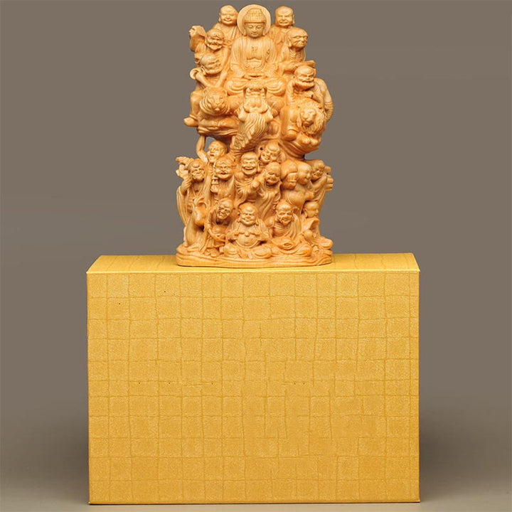 Buddha Stones hechas a mano Thuja Sutchuenensis madera dieciocho estatua de Arhats purifica la decoración