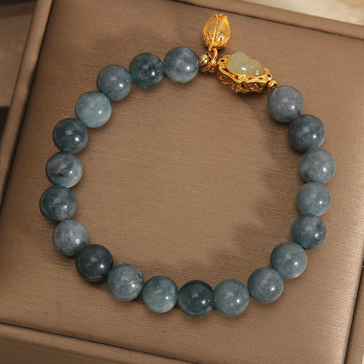 Pulsera de la suerte con dije de tulipán y calabaza de jade natural con Buddha Stones