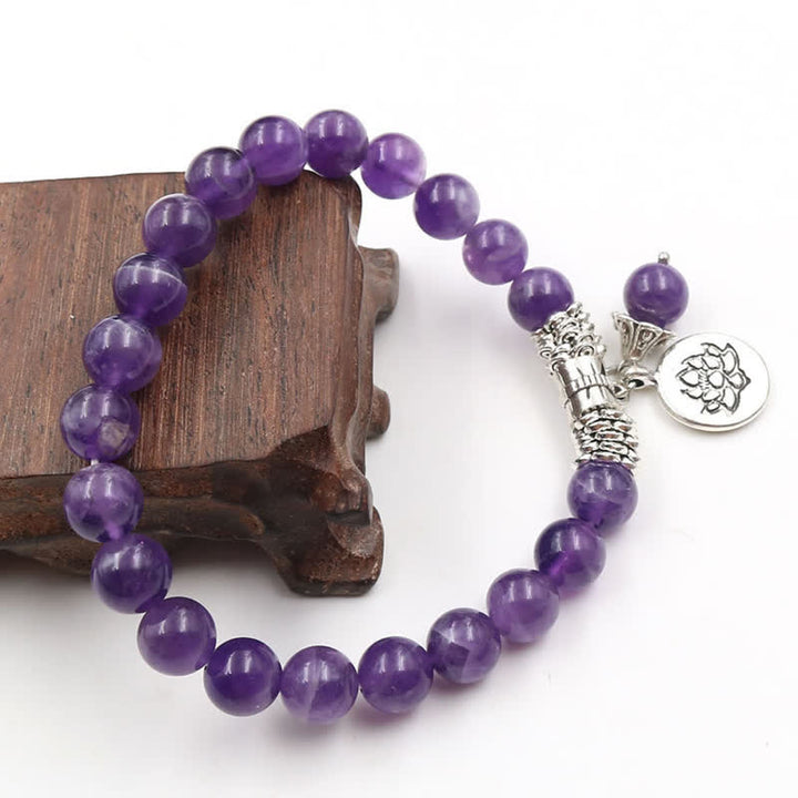 Pulsera de equilibrio curativo de loto de cristal de amatista con Buddha Stones