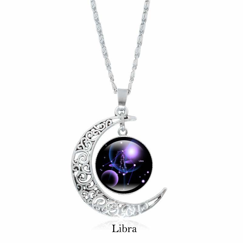 Colgante de cadena con collar de protección de la luna de las 12 constelaciones del zodíaco con Buddha Stones