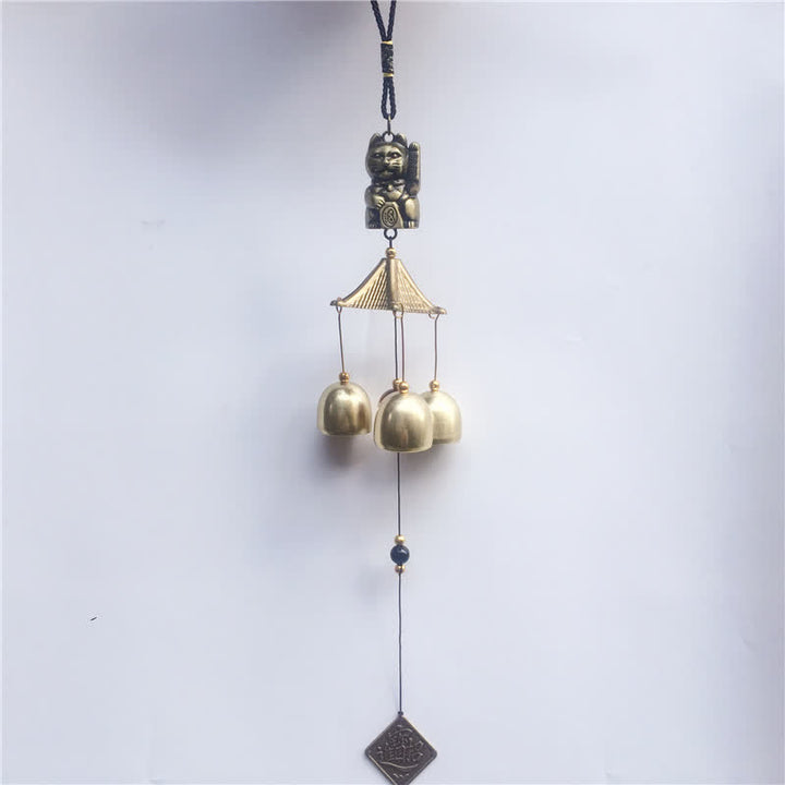 Campana colgante de pared de gato de riqueza auspiciosa, campana de cobre, decoración hecha a mano para el hogar