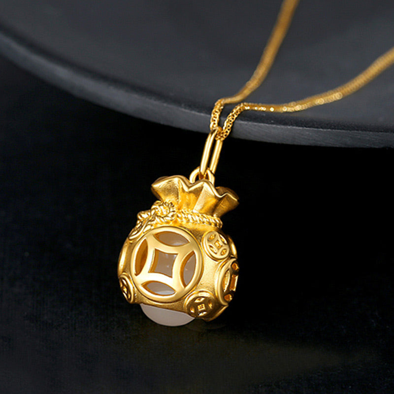 Collar con colgante de jade con bolsa de dinero Feng Shui auspicioso de Buddha Stones