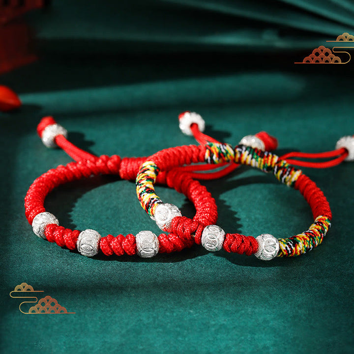 Pulsera para niños trenzada hecha a mano con Buddha Stones , Plata de Ley 925, nudo King Kong, hilo rojo multicolor - image 0