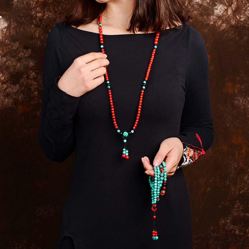 Pulsera de Protección de Cuentas de Turquesa Roja Ónix Negro Turquesa Buddha Stones