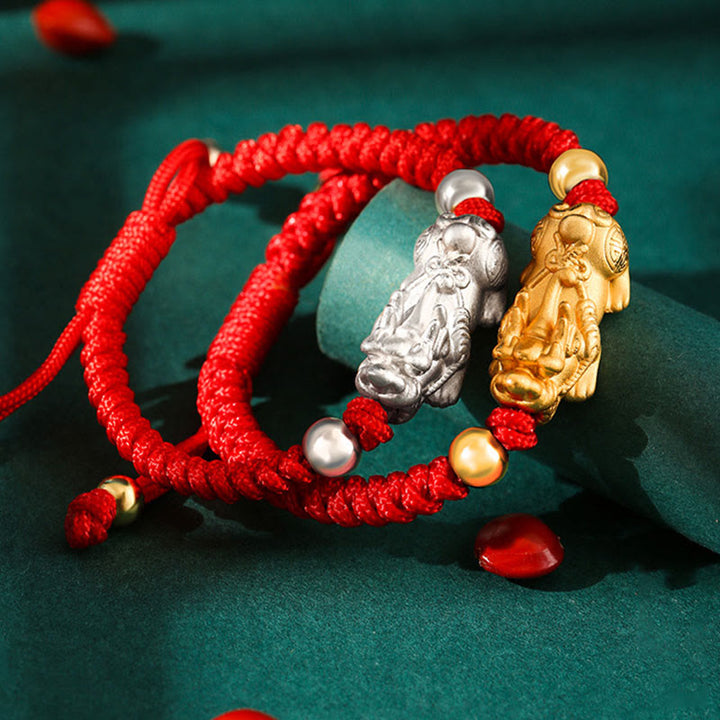 Pulsera de plata de ley 999 con Buddha Stones PiXiu Wealth King Kong con nudo trenzado para niños - image 15