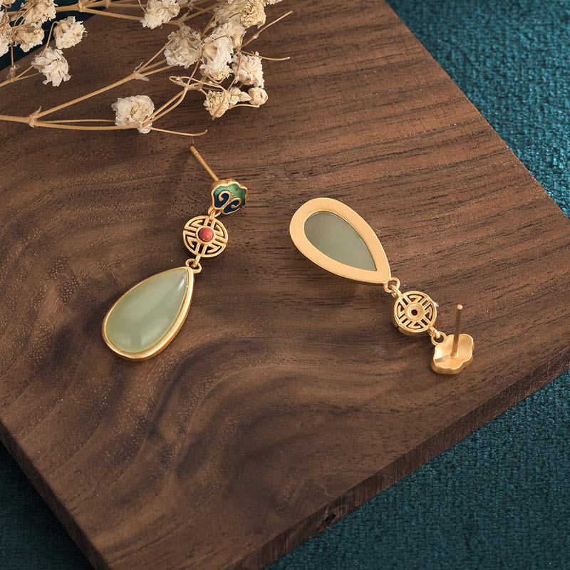 Pendientes de fortuna con doble felicidad de jade FengShui de Buddha Stones