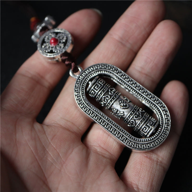Rueda de oración Tíbet Om Mani Padme Hum, decoración colgante giratoria para coche, paz