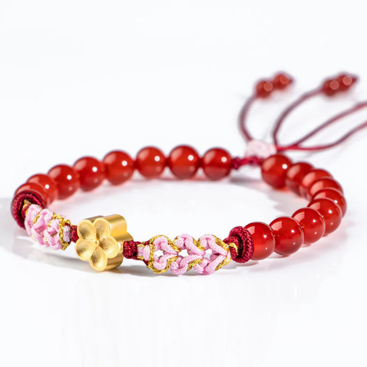 Pulsera de plata de ley 999 con Buddha Stones , ágata roja natural, cristal rosa, flor de cerezo