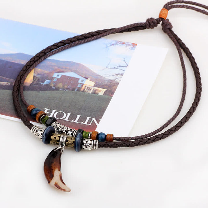 Colgante étnico del collar de la riqueza de las cuentas del patrón del diente del lobo