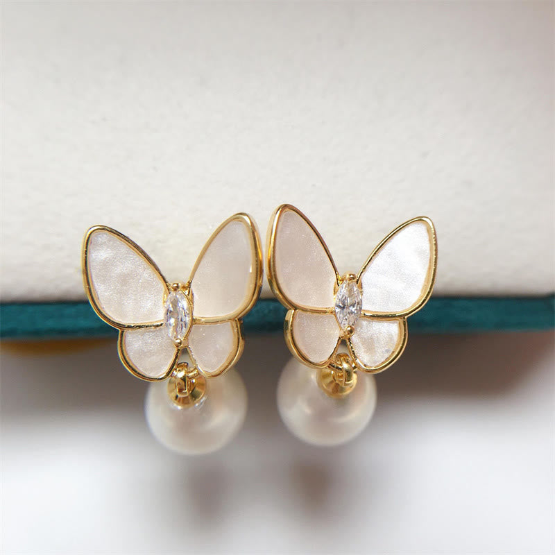 Pendientes de plata de ley 925 con Buddha Stones , chapados en oro de 18 quilates, perlas de cobre, mariposa, optimismo