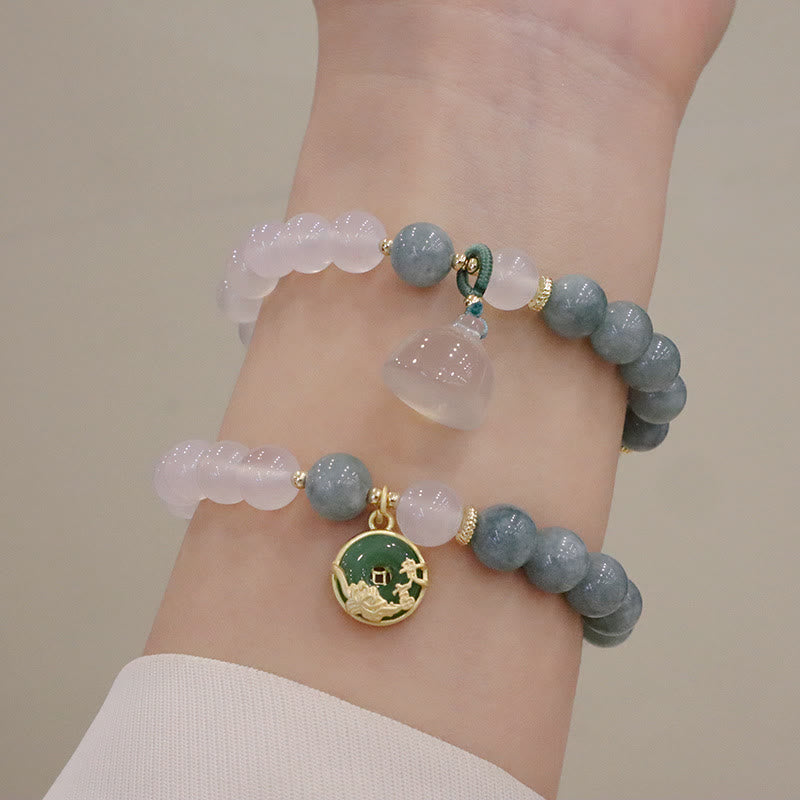 Pulsera de protección con hebilla de paz, flor de loto, Jade, ágata blanca, Buddha Stones