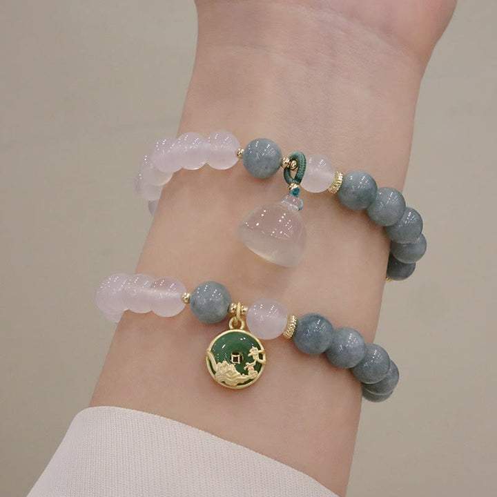 Pulsera de protección con hebilla de paz, flor de loto, Jade, ágata blanca, Buddha Stones