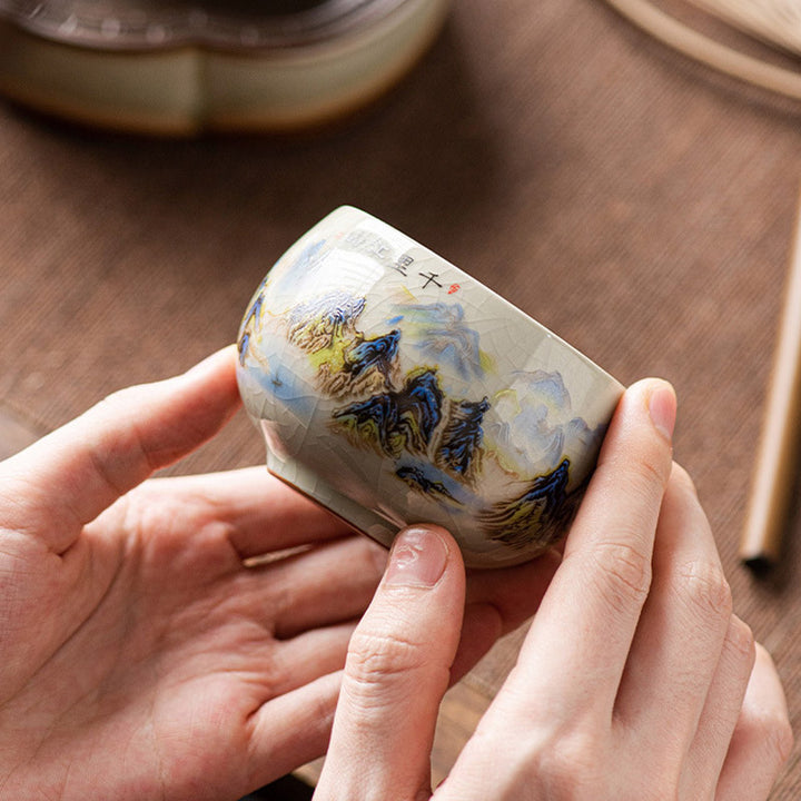 Buddha Stones Un panorama de ríos y montañas Taza de té de cerámica Taza de té Kung Fu 150 ml