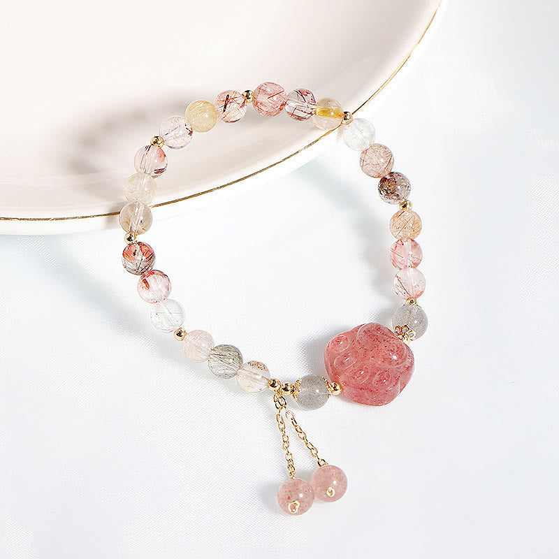 Buddha Stones Cuarzo Fresa Natural Garra de Pata de Gato Pulsera de Amor de Piedra Lunar de Cuarzo Rutilado Colorido - image 6
