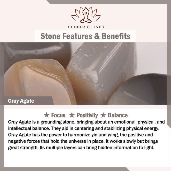 Buddha Stones Ágata gris natural Cinco direcciones Dioses de la riqueza Om Mani Padme Hum Pulsera con dijes de Buda