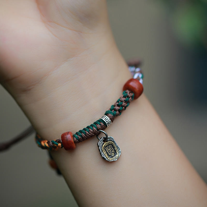 Pulsera trenzada de plata tibetana hecha a mano con Buddha Stones, Plata de Ley 925, Zakiram, diosa de la riqueza, protección de hueso de camello