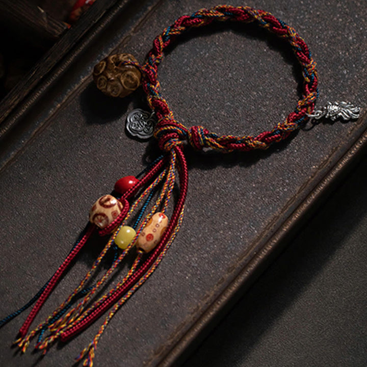 Pulsera de hilo de colores hecha a mano tibetana con Buddha Stones , Plata de Ley 925, protección de peces Koi, pulsera de cuerda resistente
