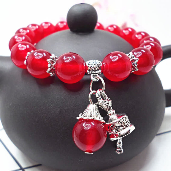 Pulsera con dije de campana con cuentas de energía de piedra de calcedonia de cristal vintage
