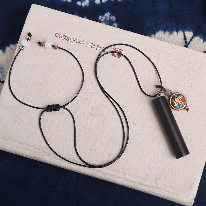 Colgante de collar de paz y calma con cuentas Dzi de madera de ébano tibetano - image 6