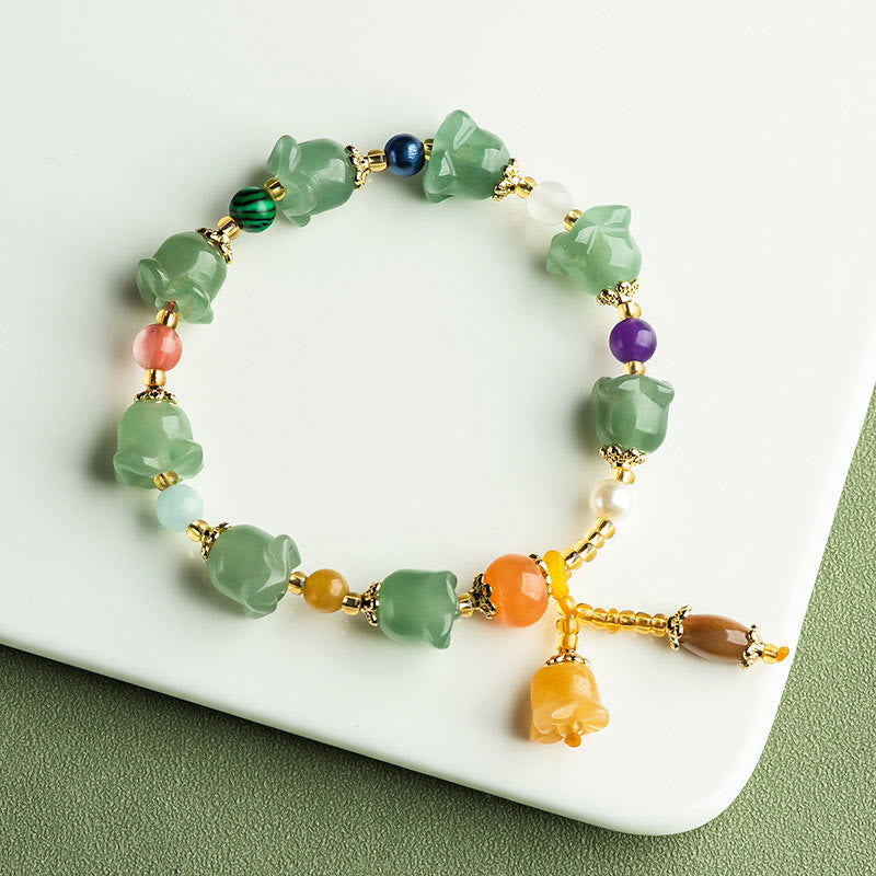 Pulsera de la Suerte con Flor de Magnolia y Aventurina Verde con Buddha Stones
