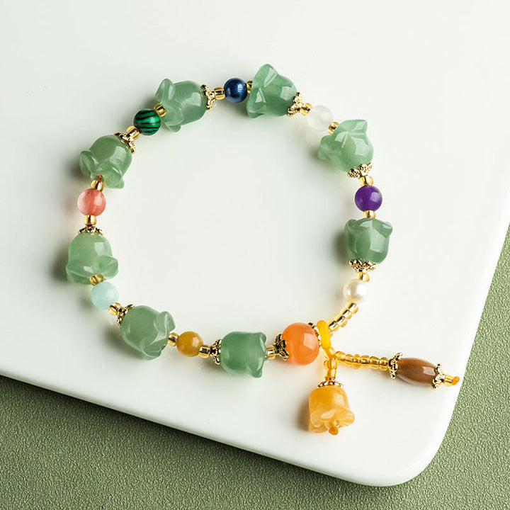 Pulsera de la Suerte con Flor de Magnolia y Aventurina Verde con Buddha Stones