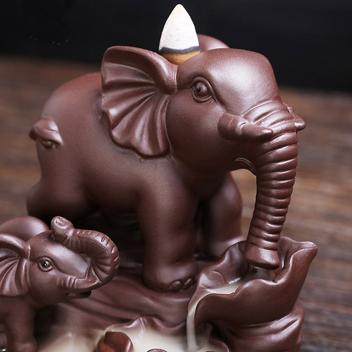 Quemador de incienso de protección para fuente de humo, reflujo de arcilla púrpura, elefante tibetano, decoración