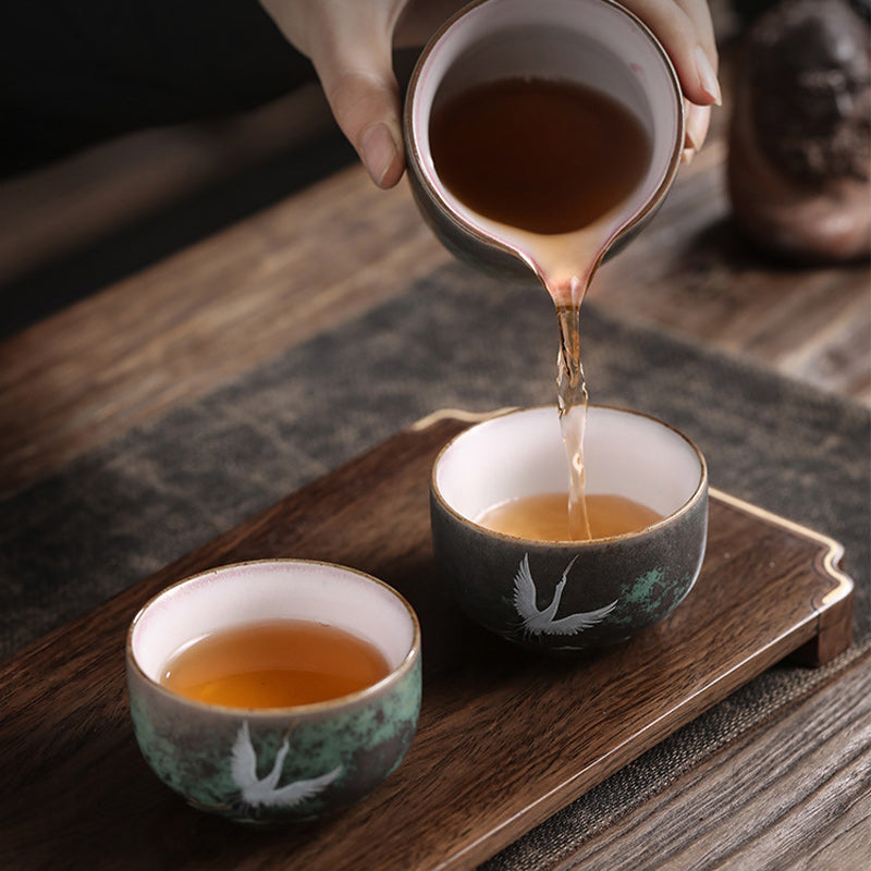Taza de té de cerámica con grulla auspiciosa de Buddha Stones , tazón de taza de té de Kung Fu