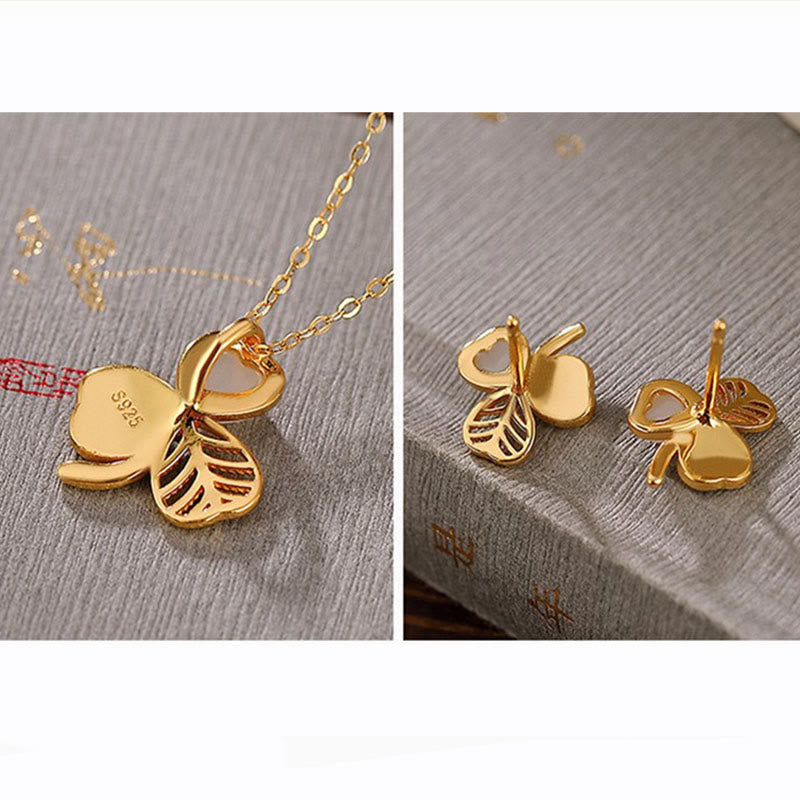 Pendientes con colgante de trébol de trébol de la suerte de jade hetiano chapado en plata de ley 925 con Buddha Stones