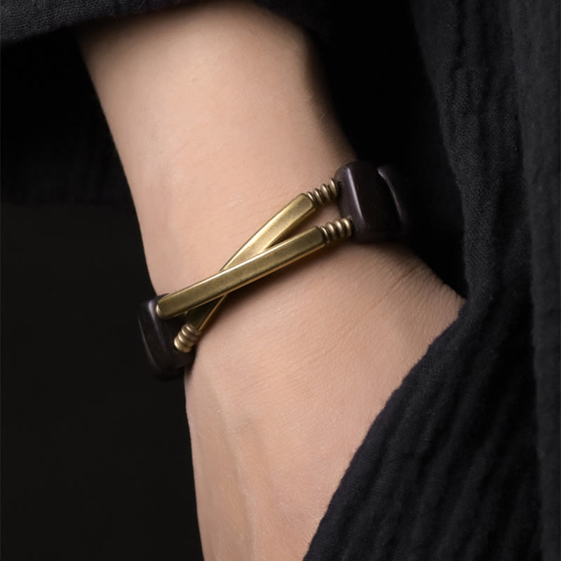 Pulsera de equilibrio de doble capa con Buddha Stones, madera de ébano tibetano, latón y cobre - image 3