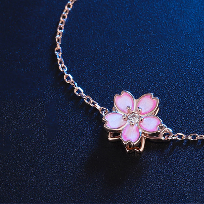 Pulsera con cadena de bendición de flor de cerezo de plata de ley 925 con Buddha Stones , anillo giratorio - image 7