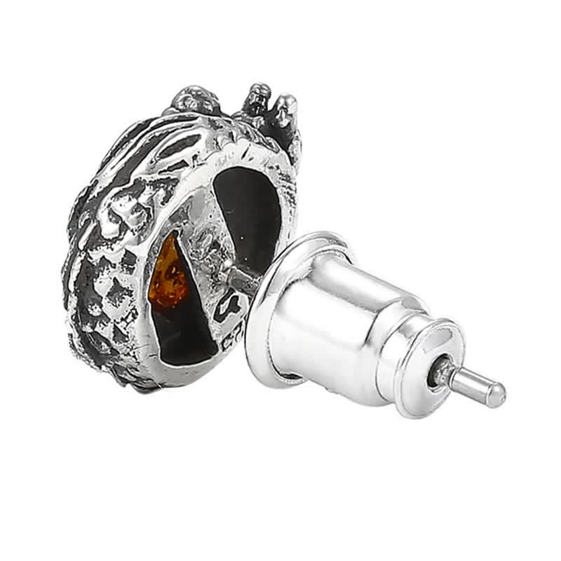Pendientes de tuerca de plata de ley 925 con Buddha Stones, dragón de ámbar natural, protección del éxito