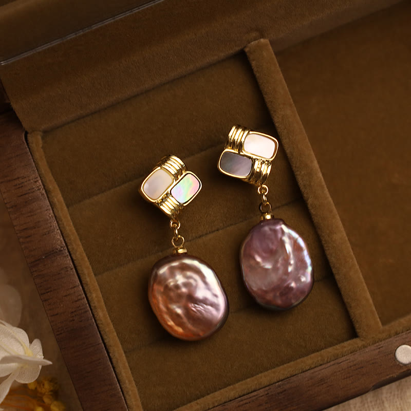 Pendientes colgantes curativos de perlas barrocas naturales de oro chapado en cobre con postes de plata de ley 925 con Buddha Stones