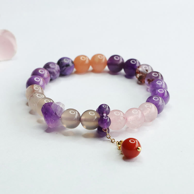 Pulsera con dijes de cuentas curativas de paz interior de cristal de amatista natural con Buddha Stones