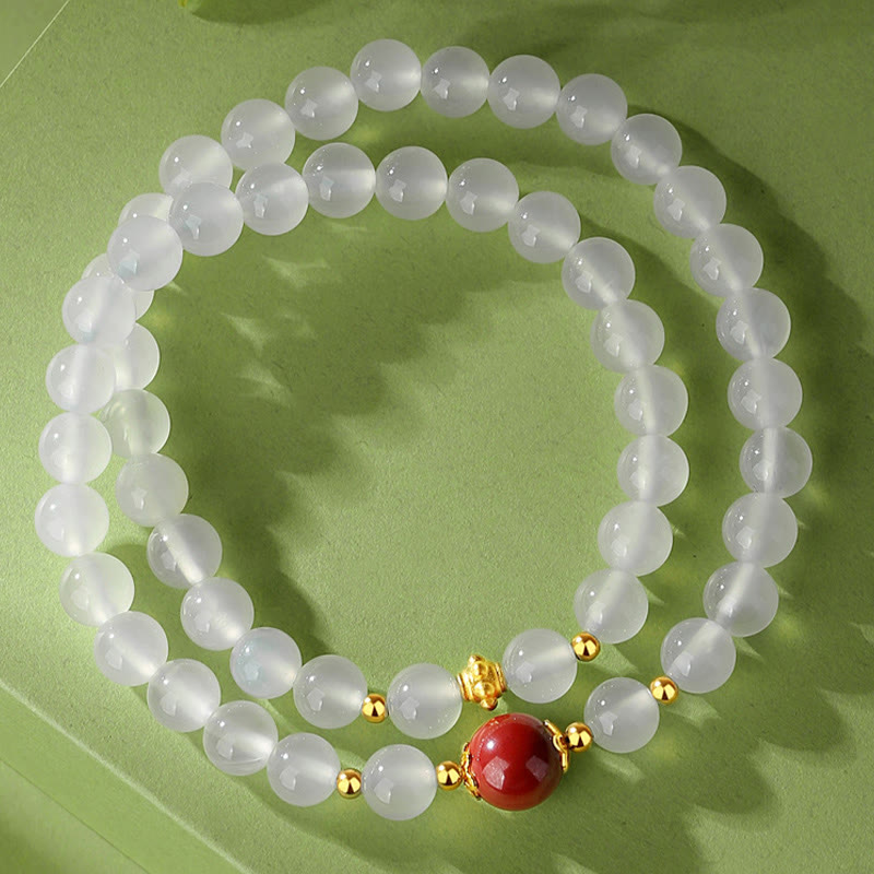 Pulsera de protección doble de cinabrio de ágata blanca natural de plata de ley 925 con Buddha Stones