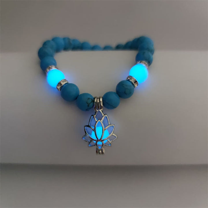 Pulsera de protección de loto con cuentas luminosas de piedra brillante turquesa tibetana de Buddha Stones